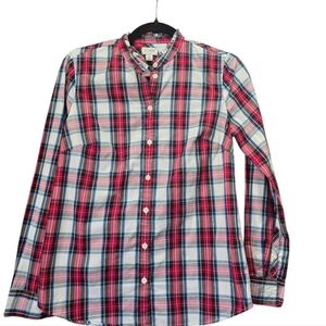 J. Crew Re-Imagined Plaid‎ Button Down Shirt XS Stretch Cotton Ruffle Collar